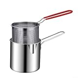 Frytkownica ze stali nierdzewnej, garnek z koszem, 12 cm, mała patelnia do | Do chipsów, warzyw, mięsa, Tempura, wytrzymały, nadaje się do mycia w zmywarce, srebrny