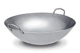 Craft Wok Duży 45 cm ciężki kantoński styl ręcznie młotkowany wok ze stali węglowej (okrągłe dno) / 731 W87-45 cm