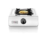 HAEGER SAFINE - kuchenka gazowa z opatentowaną technologią, automatyczny zapłon PIEZO, podwójny palnik z brązu z 110mm, korpus INOX, stopy antypoślizgowe i duża podstawa patelni.