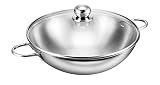 KOPF Wok ze stali nierdzewnej Josie, Ø32 cm, indukcję, 4 litry, srebrny | Patelnia wok z pokrywką | do wszystkich rodzajów kuchenek | wok żaroodporny i do zmywarki | stalowy rant i otwór na parę