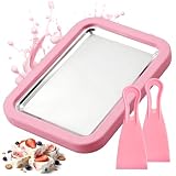KOMUNJ Płyta lodowa do robienia lodów, Ice Cream Machine Rolls Maker z 2 szpatułkami, maszyna do rolek lodowych ze stali nierdzewnej, nadaje się do DIY maszyn do rolek lodowych
