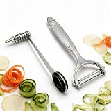 Krajalnica spiralna ze stali nierdzewnej + zestaw obieraczek, spiralizator do warzyw do cukinii, makaronu, spirali ziemniaczanych, krajalnica do warzyw z obieraczką, pomocnik kuchenny do sałatek