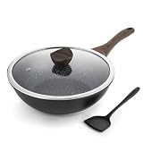 Kordisen Wok 30 cm, Indukcyjny Wok z Pokrywką, Powłoka Nieprzywierająca, Nadaje Się do Wszystkich Kuchenek, Bez PFOA