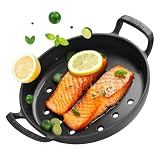 Onlyfire Okrążna Patelnia Do Smażania Ø26,5 CM Z Uchwytami, Patelnia Grillowa, Patelnia Z żeliwa, Perforowana Patelnia Grillowa Do Grilla Na Gaz, Grilla Na Węgiel Drzewny I Większości Piekarników