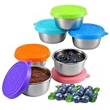 lompyeu Zestaw 6 pojemników na winegret – 50 ml – Akcesoria do szczelnego pudełka bento ze stali nierdzewnej z silikonową pokrywką – Mini pojemniki na przekąski dla dzieci – Pojemniki na sos