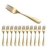 Berglander Zestaw 12 Złotych Widełek do Deseru 14 cm, Stal Nierdzewna z Powłoką Tytanowo-Złotą, Idealne do Ciasta, Herbaty, Owoców, Sera, Przekąsek, na Wesele, Restaurację i Kawiarnie