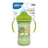 Dr. Brown's Milestones izolowany kubek ze słomką i uchwytami, zielone grzyby, odporny na zalanie, kubek z pokrywką, 300 ml, bez BPA, 12 m +
