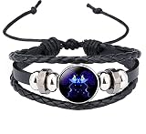 Caimeytie Dziecięca bransoletka skórzana bransoletka owijana regulowana horoskop znak zodiaku bransoletka szczęścia, 18 cm, Szkło Skóra
