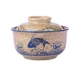 Braozaiw Miska do ramenu, miska na makaron, 800 ml, zestaw misek ramen (miska ramen z pokrywką), ceramiczna miska do makaronu, przekąski, zupy, salaterki, jedzenia na musli, duża miska (kształt willi)