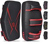 AQF Tajskie Klocki Do Kickboxingu Muay Thai Pad Z Solidnym Uchwytem, Maya Hide Leather Zakrzywiona Tarcza Strike Dla Boksu MMA Sztuk Walki Taekwondo, Treningu Sportów Ciosy (Pojedyncza, Czerwony)