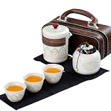 Fycooler Japońskie przenośne podróżne zestawy do herbaty z torbą podróżną, ładny porcelanowy zestaw do herbaty z czajnikiem i filiżankami, serwis do herbaty Kung Fu, piękny azjatycki tradycyjny pakiet