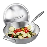 Relaxdays Wok, 32 cm, stal nierdzewna, niepowlekana, kuchenka gazowa, elektryczna, indukcyjna, patelnia wok z pokrywką i uchwytem, srebrna 10038407, 23 x 60 x 32 cm