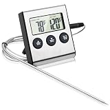 Cyfrowy termometr do mięsa, piekarnik, termometr z sondą do żywności 13 cm i kablem sondowym LCD 100 cm, do gotowania, do pieców wędzarniczych, grilli kuchennych, termometru grillowego, programatora