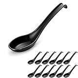 Berglander Azjatyckie łyżki do zupy 12 sztuk, plastikowa łyżka do zupy soba, pho, makaronu, japońskiego ramenu, chińskiego i wietnamskiego wontonu, koreańskiego stylu, duża łyżka z długim uchwytem