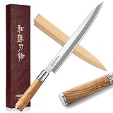 HEZHEN - Nóż Yanagiba 270 mm, japoński styl kucia stali sashimi, sushi, nóż do filetowania, uchwyt w kształcie litery D, pochwa z drewna oliwkowego