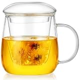 AOOTE Jasny szklany zaparzacz do herbaty z boraksilikatowego szkła, 400 ml szklanka do herbaty z filtrem i pokrywką, zestaw do parzenia herbaty liściastej i zakupowej, prezent świąteczny i na urodziny