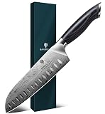 SANMEIHO Nóż Santoku ze stali w proszku, 18 cm profesjonalna kuchnia kuchnia japońska super ostra twarda stal nóż Santoku nóż do warzyw i mięsa, ergonomiczny uchwyt drewniany pakka