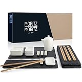 Moritz & Moritz. 22-częściowy zestaw do serwowania sushi dla 4 osób – 4 talerze do sushi, 1 talerz do serwowania, 4 miseczki do sosów, 8 pałeczek.