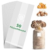 Zevmi 50 sztuk worków do hodowli grzybów: przezroczyste worki do uprawy grzybów, zestaw worków do uprawy grzybów z filtrem do pieczarek, grzybów Enoki Shiitake, zbóż, boczniaków (32 x 50 cm)