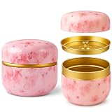 Goodwei Japońska puszka na herbatę Chazutsu 250 g – Hermetyczna z wewnętrzną pokrywką – Okrągła metalowa puszka matcha – Bezszwowy design – Łatwa w czyszczeniu – Do herbaty, przypraw i ziół (różowa)