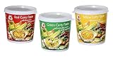 Cock Brand - zestaw próbek pasty curry - 3 sztuki (3 x 400 g) - 3 rodzaje, po 1 puszce czerwonej, zielonej, żółtej pasty curry