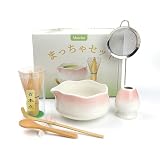 Zestaw do Matcha OSNYMUB Akcesoria do Matcha Szczotka do Matcha Zestaw dla | Bambusowa miotła z ząbkami, uchwyt na miotłę, miska ceramiczna, sitko, łyżka, zestaw matcha dla miłośników matchy
