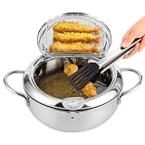 Frytownica Tempura Garnek do Smażenia w Stylu Japońskim Garnek do Smażenia Tempura Frytkownica ze Stali Nierdzewnej z Termometrem, Uchwytem Dotykowym na Zimno, (Rozmiar S 20 cm /