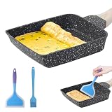 BORDEAG Japońska patelnia na omlet, japońska prostokątna patelnia, z kompatybilnym zdejmowanym uchwytem, z silikonową szpatułką i pędzlem do oleju, 18 x 15 cm