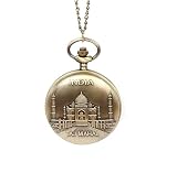 ARTVARKO Okrągły cyferblat w stylu vintage kwarcowy osłona Taj Mahal grawerowany antyczny medalion długi łańcuszek cyfry rzymskie zegarek kieszonkowy z drewnianym pudełkiem, brązowy, standardowy,