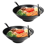 Zestaw 2 Japońskich Misek do Ramenu, 1000 ml, Klasy Premium, Antypoślizgowe Miseczki z Łyżeczką i Pałeczkami, Azjatyckie Naczynia do Makaronu i Udon