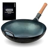 YOSUKATA Wok Ze Stali Węglowej 36 Cm – Przyprawiony, Z Okrągłym Dnem