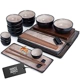 Moritz & Moritz VIDA 29-częściowy zestaw do sushi dla 4 osób – duży japoński zestaw zastawy stołowej z talerzami do sushi, miseczkami mimo, naczyniami do maczania i pałeczkami, elegancki zestaw do