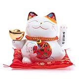 lachineuse Maneki Neko machający kot, biały, kot na szczęście, japoński obiekt Kawaii, talizman, porcelana, chińska azjatycka, dekoracja, wielokolorowy, 13 x 14,5 x 10 cm