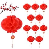10 sztuk chińskich latarni, 24 cm, czerwone, wiszące lampiony, składane lampiony, dekoracja festiwalowa, wodoodporne, papierowe lampiony do dekoracji Chińskiego Nowego Roku