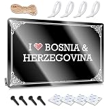 FZFN Tablica kakaowa rustykalna dekoracja | 'I Love Bosnia & Hercegowina' fajna metalowa dekoracja ścienna do domu spokojnej starości (20 x 30 cm)