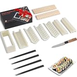 MLRYH Zestaw do robienia sushi, 14-częściowy zestaw do sushi dla początkujących z rolką, foremką do krojenia, nożem, matą i pałeczkami (biały)