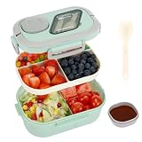 Kasanni Pudełko na lunch z przegródkami, pojemnik na lunch i sałatkę, pudełko Bento z łyżką, dla dorosłych i dzieci, bez BPA