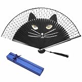 Wachlarz ręczny, japoński, składany, z pudełkiem prezentowym, bambusowy wachlarz z nadrukiem Dragon Cat, przenośny i przyjazny dla środowiska, wachlarz anime, do malowania, na wesele, imprezę, cosplay