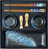 JADE TEMPLE Ceramiczny zestaw do sushi z miską do dippów i pałeczkami – 1 zestaw