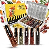 DIBYS Zestaw Prezentowy z Ostrymi Papryczkami Chili | 6 ostrych przypraw z kartami z przepisami | Zestaw przypraw chili z płatkami chili, ancho-chili, bird's eye chili i więcej | Prezenty