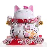 Goodwei Maneki-Neko kot szczęścia jako skarbonka, mrugający kot z delikatnej porcelany (M)