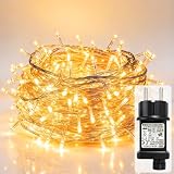 Hopelit Łańcuch świetlny LED 10 m, 100 diod, Ciepła Biel, 8 Trybów, Wtyczka 31V 3,6W, Pamięć i Czasomierz, IP44, Przezroczysty Kabel – Idealna na Ślub, Imprezę, Balkon i Ogród