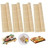 XIEJ 4 Sztuki Mat do Sushi 24 x 24 cm - Wielokrotnego Użytku Mata Bambusowa, Rolka z Naturalnego Bambusa do Kuchni i Japońskiej Restauracji