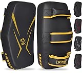 AQF Tajskie Klocki Do Kickboxingu Muay Thai Pad Z Solidnym Uchwytem, Maya Hide Leather Zakrzywiona Tarcza Strike Dla Boksu MMA Sztuk Walki Taekwondo, Treningu Sportów Ciosy (Para, Złoty)