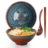 Miska Ramen, zestaw misek do ramenu, japońska miska ceramiczna, z łyżeczką pałeczek, miski do zupy, 1200 ml, miska na ramen w stylu vintage, miseczki na musli, salaterka