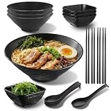 Zestaw misek na zupę Ramen Berglander 4x1200ml z miseczkami do dipowania, pałeczkami do jedzenia i łyżeczkami, niełamliwe japońskie plastikowe miseczki na makaron i zupę do azjatyckiej zupy Pho, miso