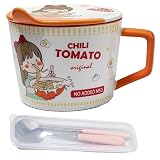 lachineuse - Miska do makaronu błyskawicznego - Japońska miska Ramen & Chiński Makaron ze sztućcami i pokrywką - Miska śniadaniowa, Zupa, Ryż - Pomysł na prezent dla Azji Japonia Chiny, kubek z