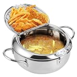 Frytownica Tempura Garnek do Smażenia w Stylu Japońskim Garnek do Smażenia Tempura Frytkownica ze Stali Nierdzewnej z Termometrem, Uchwytem Dotykowym na Zimno, (Rozmiar L 24 cm /