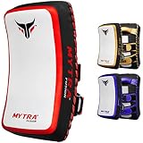 Mytra Fusion Muay Thai Pads Curved Boxing Pads - tajskie ochraniacze do boksu, kickboxingu, MMA, karate, taekwondo, treningów i sztuk walki. (White/Red)