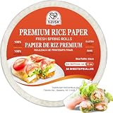 52USA Papier ryżowy, 1 opakowanie, owijki papieru ryżowego, świeże sajgonki i pierogi - 34 arkusze, bezglutenowe owijki wontonowe, wegańskie, niskowęglowodanowe, wietnamskie owijki ryżowe (okrągły, 22